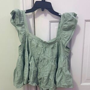 SHEIN Sage Green Ruffled Blouse